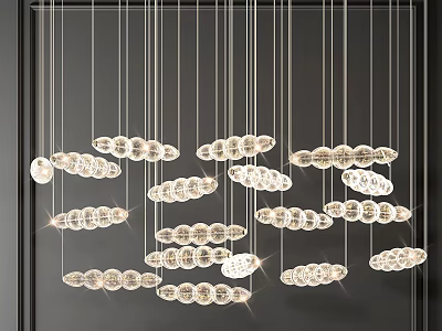Elegant Crystal Chandelier With Multiple Circular Crystal Pieces Hanging In Modern Interior Design 3d model