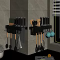 Wall Mounted Kitchen Utensil Set with Knives Spoons and Tools 3d model