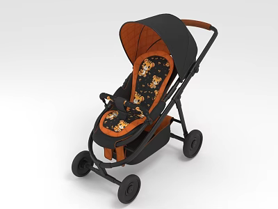 Stylish Modern Stroller Design With Black Frame Orange Patterned Seat And Wheels 3d model