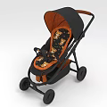 Stylish Modern Stroller Design With Black Frame Orange Patterned Seat And Wheels