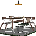 Modern Dining Table Set With Woven Back Chairs Wooden Top Metal Legs And Pendant Light
