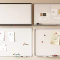 Various Whiteboards With Notes Drawings And Colored Push Pins For Organization