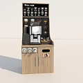 Modern Kitchen Coffee Station Appliance With Wooden Cabinet Digital Display And Coffee Cup Icons
