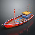 Traditional Wooden Boat With Red Hull Blue Deck And Yellow Cabin Two Masts