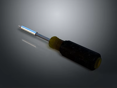 Practical Household Screwdriver With Black Handle Yellow Grip And Metal Tip 3d model
