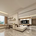 Modern Living Dining Room Interior Design With Sofa Dining Table And Marble Floor 3d model