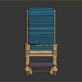 Blue Striped Decorative Chair With Golden Legs And Matching Ottoman