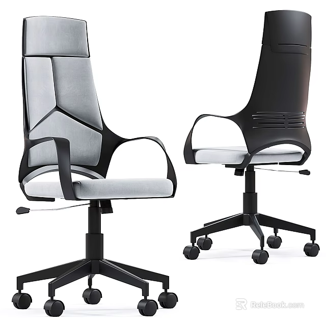 Modern Gray And Black Office Chair With Ergonomic Backrest Armrests And Swivel Wheels 3d model 