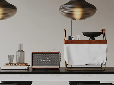 Retro Modern Tabletop Decorative Ornament Set With Radio Books Glass Vase Table Lamp And Tray 3d model