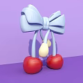 3D Blue Bow with Red Cherries on Purple Background Photo Spot