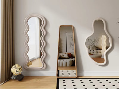 Stylish Decorative Mirrors Featuring Wavy Standing and Irregular Shapes on Indoor Wall with Reflections 3d model