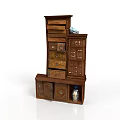 Brown Wooden Multi Tiered Storage Furniture Featuring Drawers Cabinets And Decorative Details