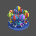 Colorful Rotating Amusement Ride With Hot Air Balloon Shaped Cabins And Blue Base