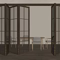 Stylish Folding Doors With Wooden Frame And Glass Panels In Modern Interior Space