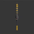 Futuristic Mechanical Weapon With Yellow Gray Body And Red Accent Details
