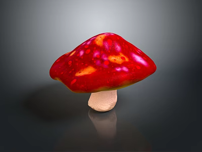 Fresh Red Shiny Mushroom with Spotted Cap and White Stem as Edible Food 3d model