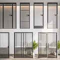 Modern Hinged Doors With Glass Panels And Black Frames In Interior 3d model