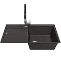 Black Single Bowl Sink With Foldable Cover And Modern Faucet Design