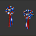 Two Red Blue White Festive Decorative Ribbon Bows With Hanging Streamers