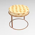 Modern Round Tufted Beige Upholstered Seat Stool With Copper Circular Metal Frame