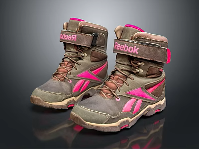 Reebok High Top Lace Up Shoes in Gray and Pink Stylish Design 3d model
