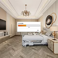 Elegant Modern Hospital Ward Interior With White Bed TV Chandelier Bedside Cabinet And Herringbone Floor