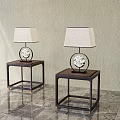 Dark Square Side Tables With Light Colored Lampshades And Circular Bases 3d model