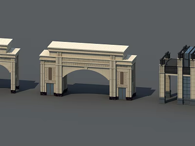 Various Entrance Gate Designs with Arched Structures and Decorative Carvings 3d model