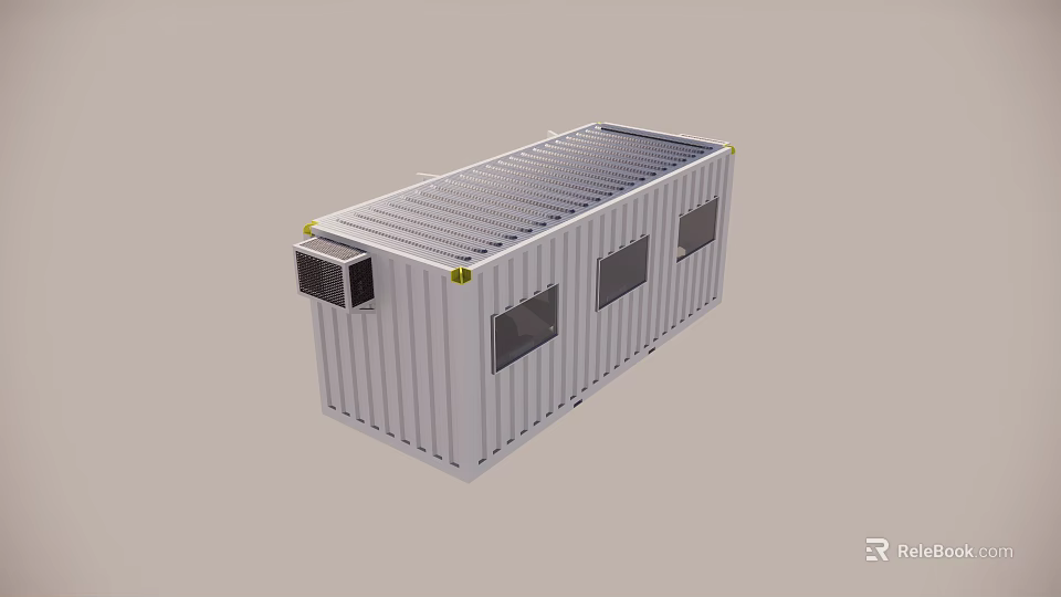 Silver Gray Container Building With Windows Roof Grid And Side Vent 3d model
