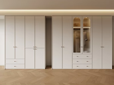 Modern Wardrobe Interior Design With White Cabinet Doors Drawers And Glass Panel Details 3d model