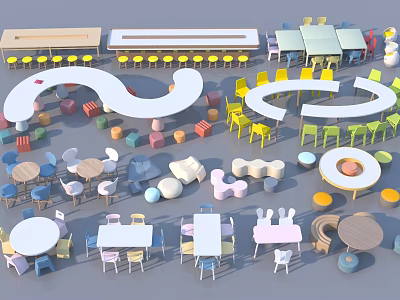 Colorful Modern Table and Chair Sets With Various Shapes And Playful Designs For Indoor Spaces 3d model