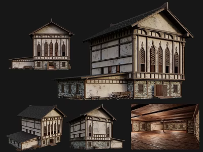 Ancient Architecture Traditional Wooden Structure With Classic Roof Window Details And Interior Wooden Ceiling 3d model
