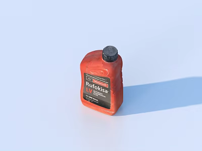 Red Antifreeze Bottle With Black Cap And Label On Light Blue Background 3d model
