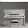 Elegant Black And White Piano Instruments With Stool And Sheet Music For Home
