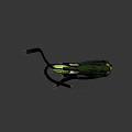 Sci Fi Character Creature With Mechanical Green Armor Yellow Parts And Black Cables