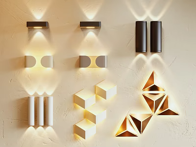 Modern Wall Lamps Interior Design With Geometric Shapes Black White Gold 3d model