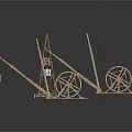 Wooden Crane Equipment Models With Hanging Boxes On White Background