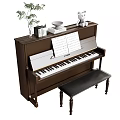 Classic Brown Musical Instrument Piano With Sheet Music Teddy Bear Potted Plant Books And Bench
