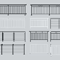 Various Metal Fence Designs With Black White Rails And Multiple Structural Details