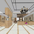 Modern Beauty Hair Salon Interior With Wooden Decor Chandelier Reception Area And Sofa