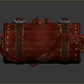 Red Distressed Leather Duffle Bag With Brown Straps And Metal Rivets