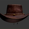 Brown Leather Cowboy Hat With Decorative Band Studs And Buttons