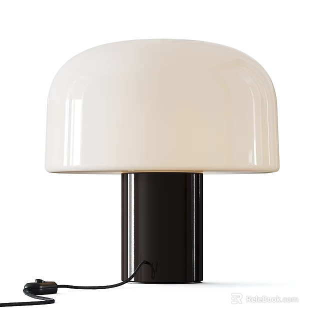 Modern Table Lamp With White Dome Lampshade And Black Cylindrical Base Design 3d model 