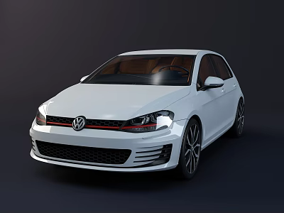 White Volkswagen Hatchback With Red Accent Stripes Black Wheels And Brown Interior 3d model