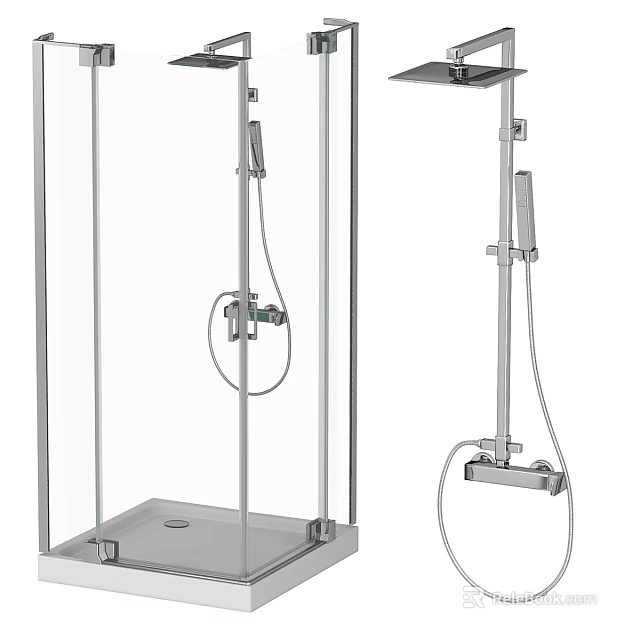 Modern Shower Head System with Glass Shower Enclosure Handheld Sprayer and Stainless Steel Bracket 3d model 
