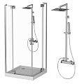 Modern Shower Head System with Glass Shower Enclosure Handheld Sprayer and Stainless Steel Bracket