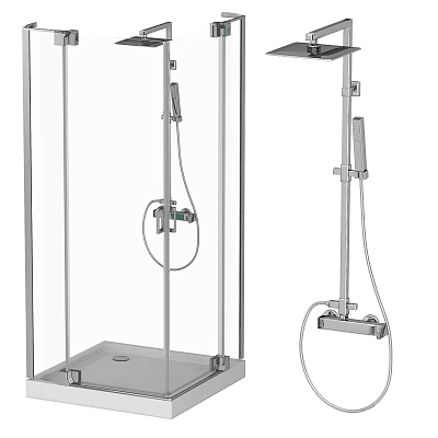 Modern Shower Head System with Glass Shower Enclosure Handheld Sprayer and Stainless Steel Bracket 3d model
