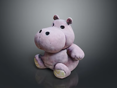 Pink Plush Hippo Stuffed Toy With Cute Sitting Pose Soft Material And White Paws 3d model
