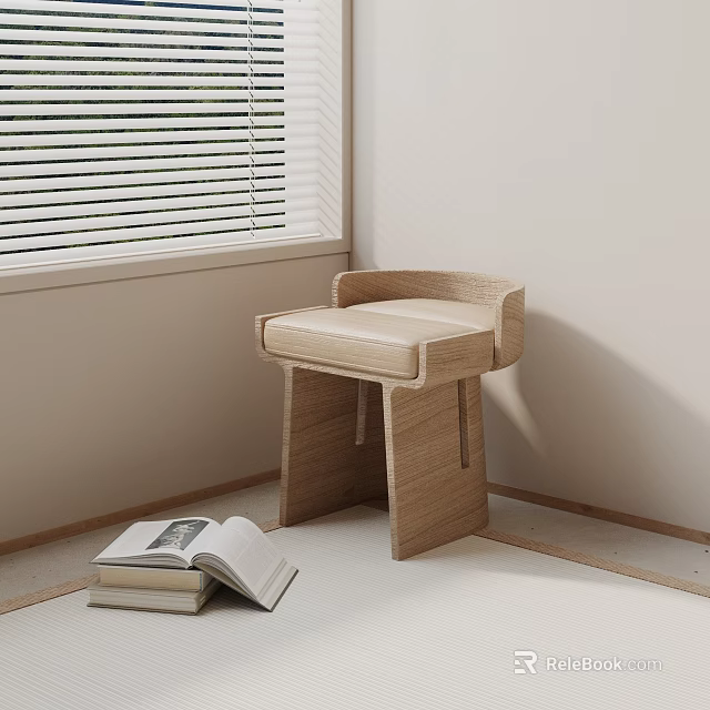 Minimalist Wooden Side Table Design With Open Book Near Window Corner 3d model 