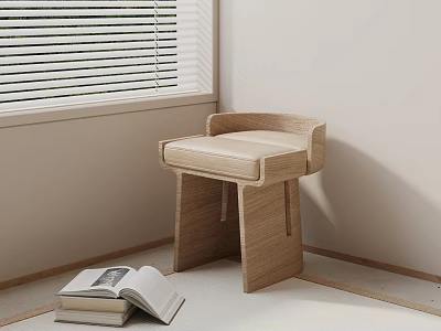 Minimalist Wooden Side Table Design With Open Book Near Window Corner 3d model